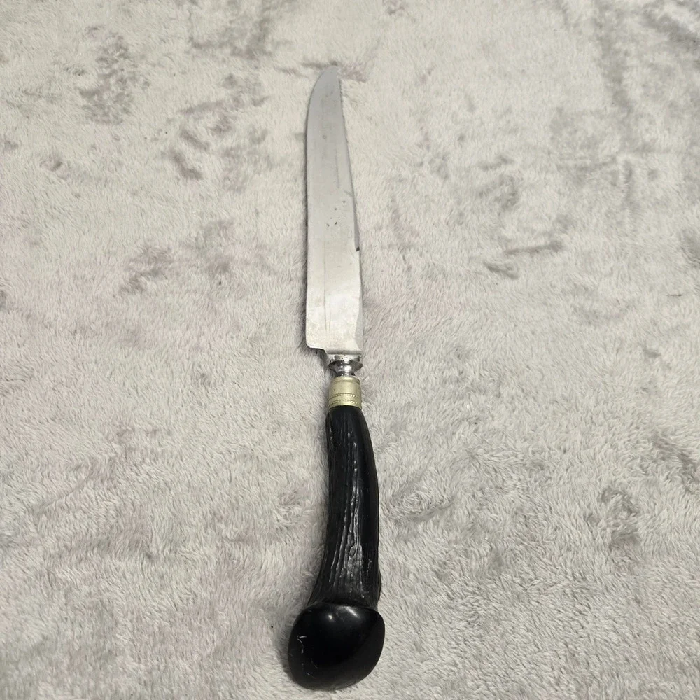 Vintage Royal Brand Sharp Cutter Stainless Steel Carving Knife Black Stag Handle